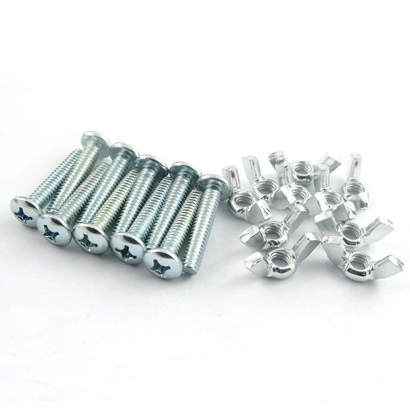 RuiLing 10 Sets Screw Bolts with Wing Nut Kit Zinc Plated Carbon Steel Mounting Hardware Fitting Fastenings- 10pcs 1/4"-20 Hand Tighten Wing Nuts + 10pcs 1/4"-20 x 1-1/4" Phillips Head Screw Bolt - Image 1
